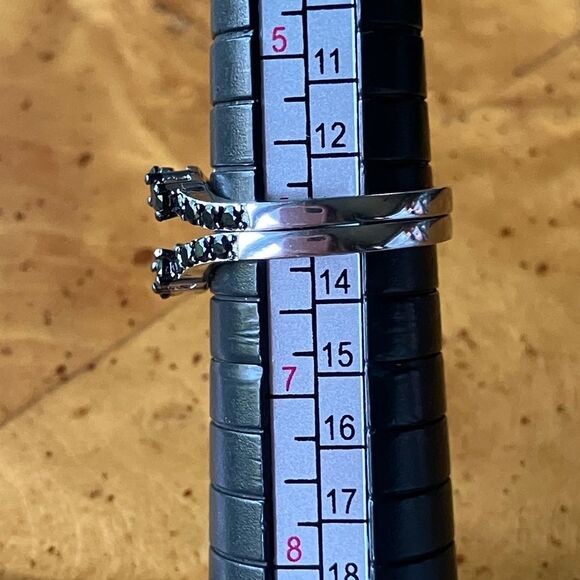 Natural Black Spinel Sterling Silver Ring Set Size 6 - Picture 10 of 11